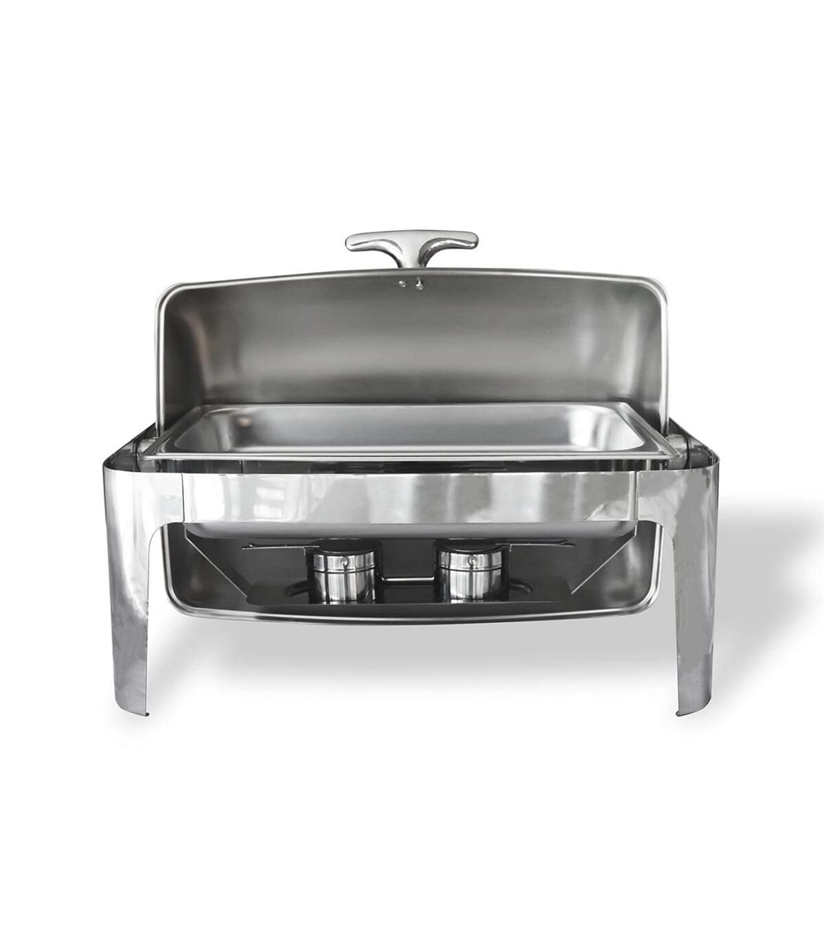 Stainless Steel Square Chafing Dish with See Through Hydraulic lid and Stainless Steel Stand and Burner - 6 Ltrs Capacity - Image 2