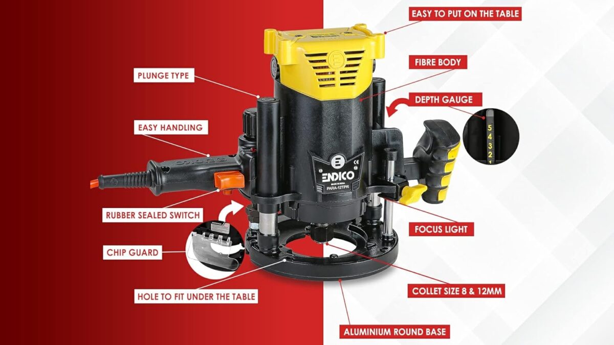 ENDICO RPM 22000/min 8 mm Router Machine Para 8 Plunge Type with DVD, 4.4 Kg - Image 3