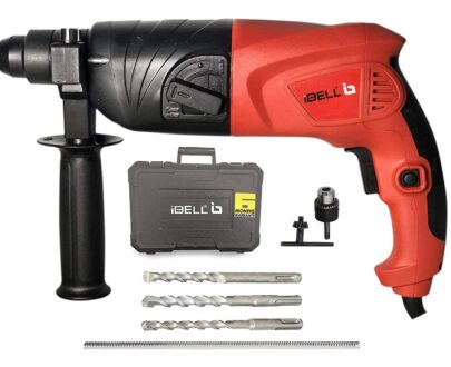 IBELL RH20-25, SDS-Plus, 20MM, 500W Heavy Duty Safety Clutch 2 Functions with Vibration Control Rotary Hammer Drill, Chisels and Drill Bits with Case