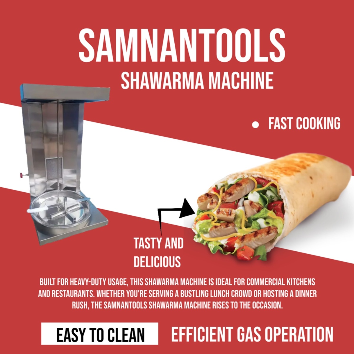 Samnantools Stainless Steel Shawarma Machine Single Burner - Image 2