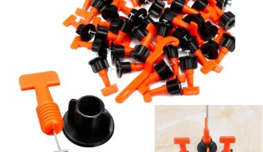 Reusable Tile Leveling System 50 PCS Kit With Special Wrench 1 PCS 100% REUSABLE Tile Leveling System For Tiles/Stone Installation Flooring / Wall DIY (Orange/Black Colour)