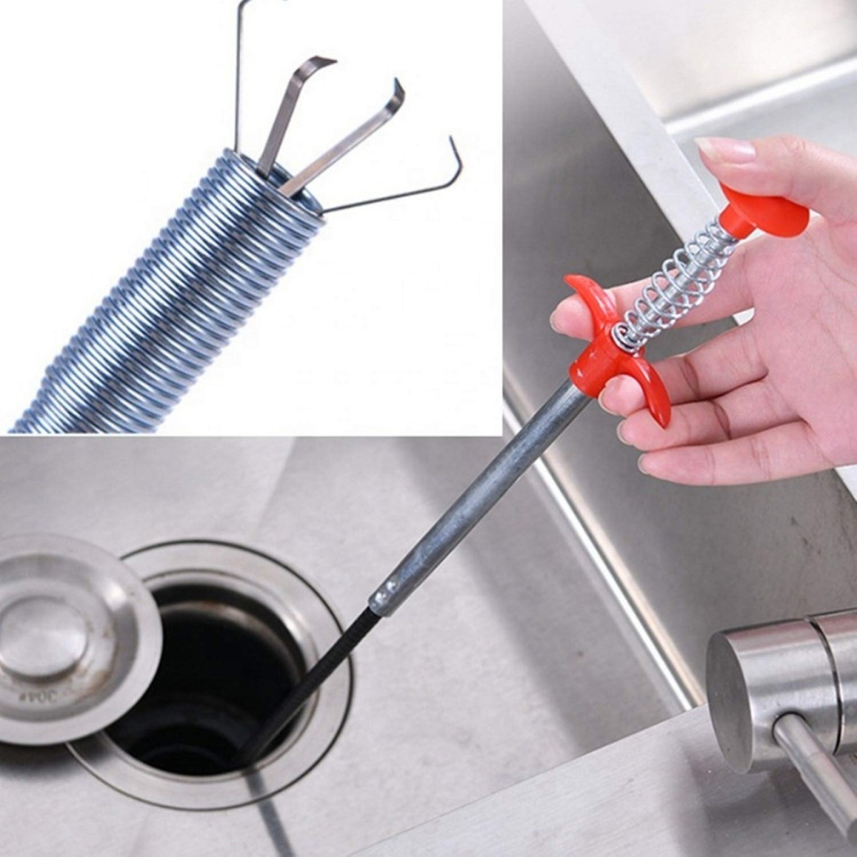 Drain Pipe Cleaning Spring Stick, Hair Catching Drain Pipe Cleaning Claw Wire, Sink Cleaning Stick Sewer Sink Tub Dredge Remover, Spring Drain Pipe Basin Cleaner Tool (160 cm) - Image 4