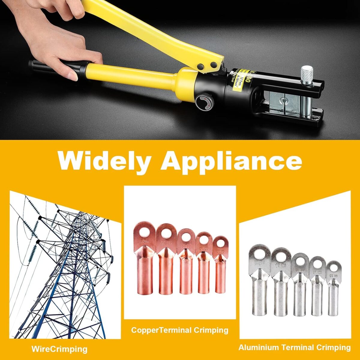 400mm 12-Ton Hydraulic Crimping Tool for Cables and Wire - Image 2