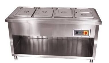 S. S. Bain Marie 4 Bowl with Stand: Efficient and Stylish Food Warmer for Commercial Kitchens