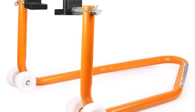 Premium Rear Paddock Stand for Motorcycle with Swingarm Rest (Dismantable with Skate Wheels, Black, Motorcycle Weight Up to 450 Kgs)