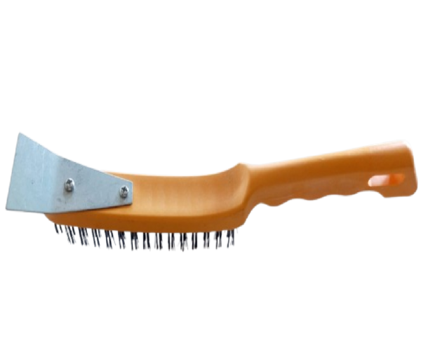 Soft-Grip Carbon-Steel Wire Brush with Blade – Heavy-Duty Cleaning and Rust Removal Tool with Built-In Scraper – Durable, Comfortable, and Efficient for Industrial and DIY Use