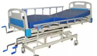 Samnantools Three Function Manual ICU Bed with ABS Panel and Bed Guard Collapsible Railing