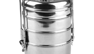 Stainless Steel Four Compartment Tiffin Box with Lid, Silver- 1500 ml