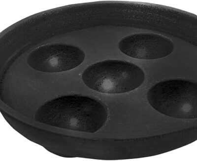 5 Holes Cast Iron Paniyaram Pan/Unniyappam Pan (Non Flat Bottom)