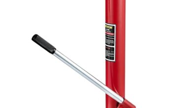 Hydraulic Long Ram Jack, 5 Tons/8818 lbs Capacity, with Single Piston Pump and Flat Base, Manual Cherry Picker w/Handle, for Garage/Shop Cranes, Engine Lift Hoist, Red