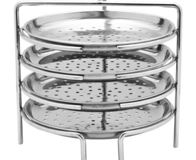 Idiyappam Stand (Small Size) with 4 Plates | Momos Steamer | Vegetable Steamer Utensil, Pack of 1 - Silver Color 60