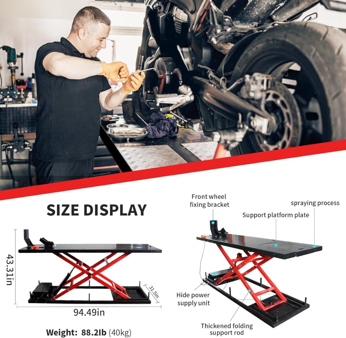 Samnantools Hydraulic Foot Operated Two Wheeler Lift — 300 Kg Load Capacity with 700 ml Hydraulic Oil for Motorcycle and Scooter Maintenance - Image 2