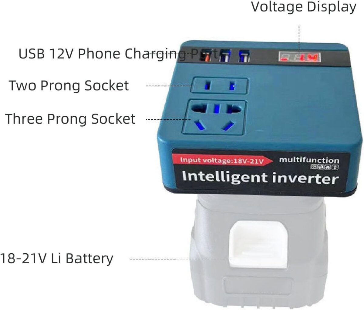 Samnantools 200W DC 18V–21V Outdoor Battery Converter – Portable DC to AC Inverter with Dual USB, LED Display & AC Outlet for Charging Electronics – Battery Not Included - Image 2