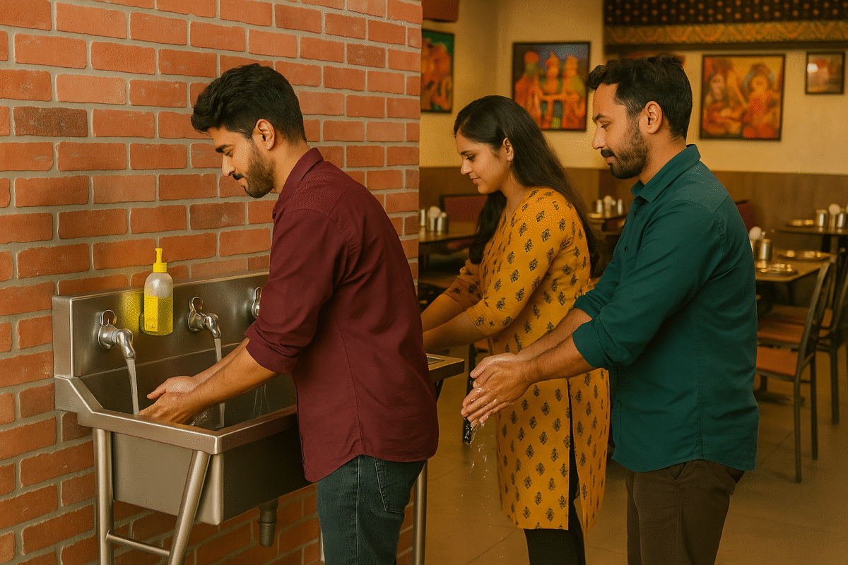 SamnanTools 3-Tap Stainless Steel Hand Wash Sink Station with Steel Taps-Commercial Utility Sink with Soap Bottle Holder for Restaurants - Image 2