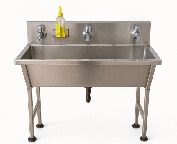 SamnanTools 3-Tap Stainless Steel Hand Wash Sink Station with Steel Taps-Commercial Utility Sink with Soap Bottle Holder for Restaurants
