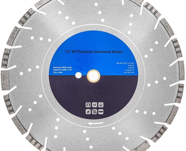 14" All Purpose Diamond Saw Blades for Concrete, Masonry, Stone, Pavers, 4-5/8" Cutting Depth, 1" Arbor
