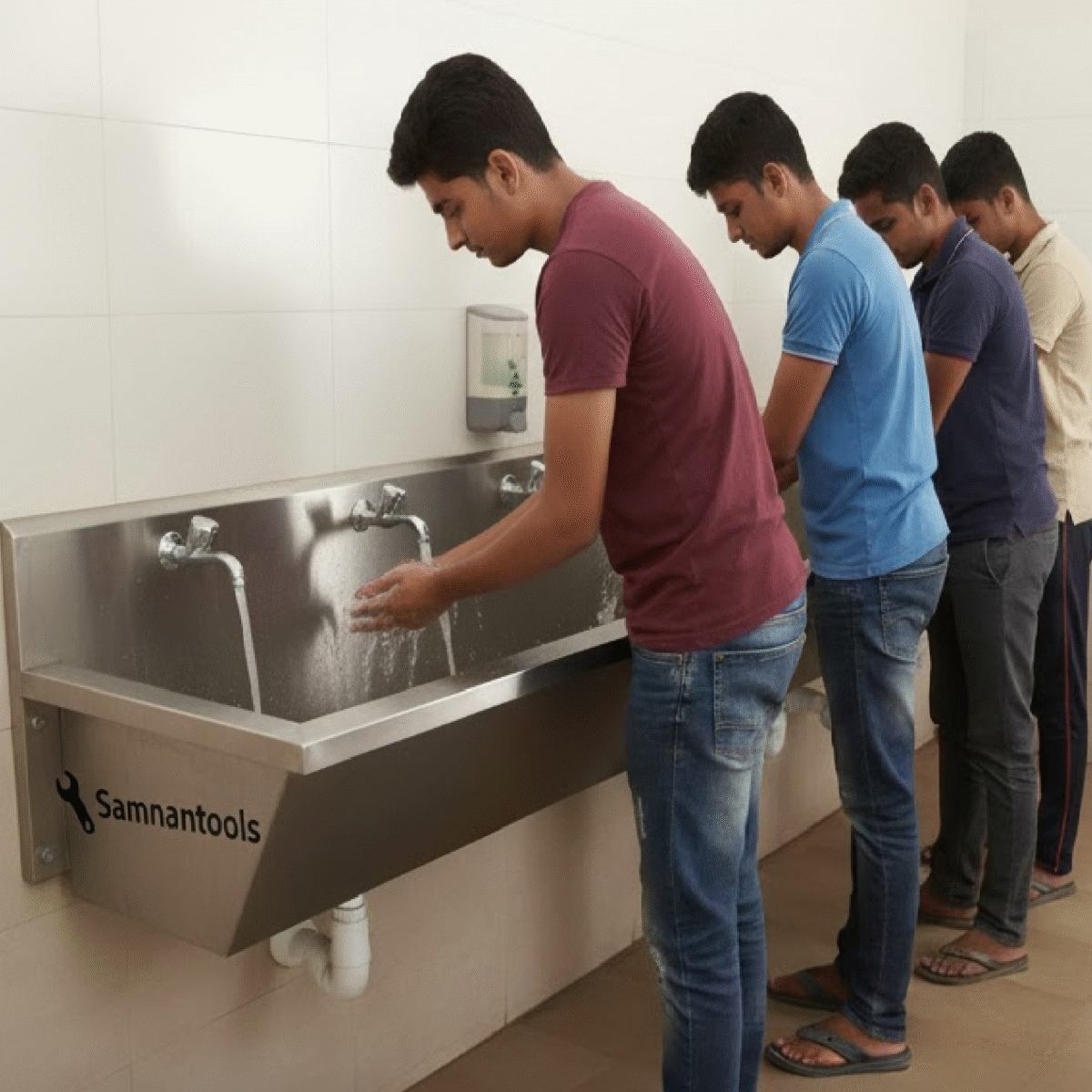 Samnantools Wall-Mount Hand Wash Sink with 4 Taps – Stainless Steel Commercial Handwash Station for Restaurants, Cafes, Hotels & Industrial Kitchens (H10in × W13in × L60in) - Image 3