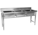 Samnantools 3-Bowl sink Wash Unit with Splash Guard |Heavy-Duty Commercial Sink with Under Cross Support | 165×60×85+10 cm
