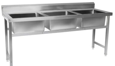 Samnantools 3-Bowl sink Wash Unit with Splash Guard |Heavy-Duty Commercial Sink with Under Cross Support | 165×60×85+10 cm