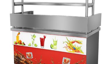 Samnantools Stainless Steel Commercial Juice Counter with Built-in Sink & Tap – Fruit Display Rack & Wash Station for Juice Shops, Cafeterias, and Restaurants (Silver)